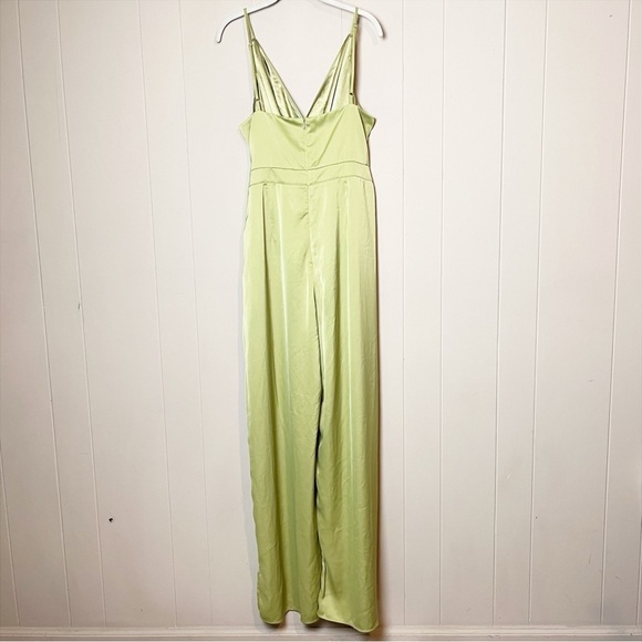 Lulus Classy Night Out Lime Green Satin Slit Leg Jumpsuit XL cocktail event - Picture 6 of 13